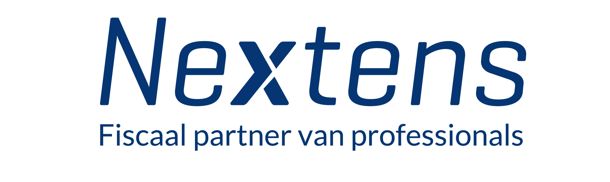 Nextens logo + payoff - blue on white